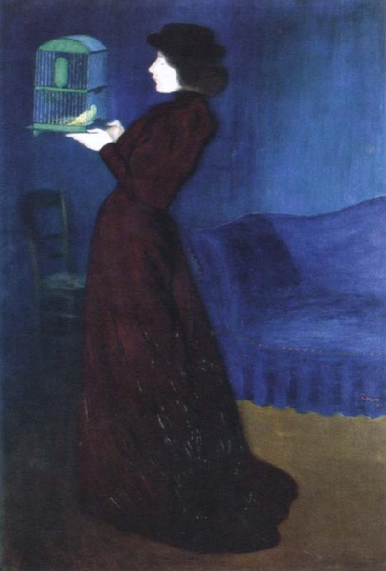 Jozsef Rippl-Ronai woman with a birdcage oil painting picture